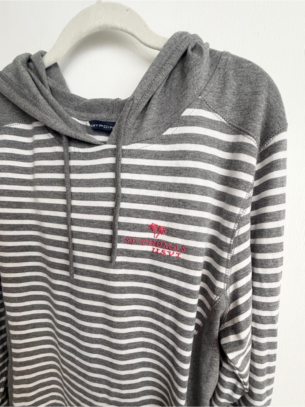 Gray & White Striped Hooded Sweatshirt